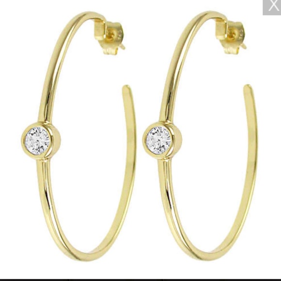 Marrin Costello Jewelry - NWT Gold Overlay on STERLING SILVER 0.50 CARAT‎ CZ LARGE ROUND HOOP EARRINGS.